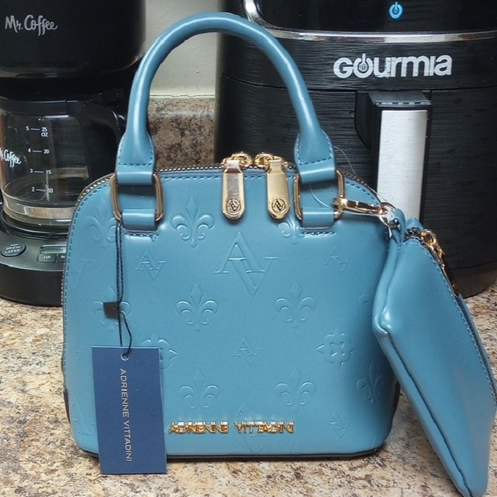 Adrienne Vittadini Mini Blue Handbag with Pouch